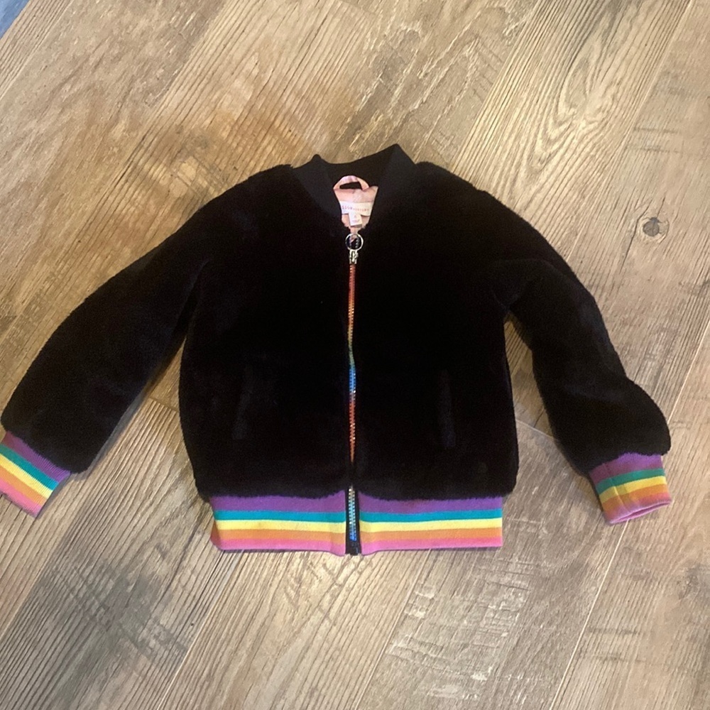 Design History Kids Fur Coat with Rainbow Zipper Size 4